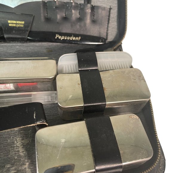 Vintage Mens Travel Toiletry Set Incomplete Case Faux Leather - Picture 4 of 12
